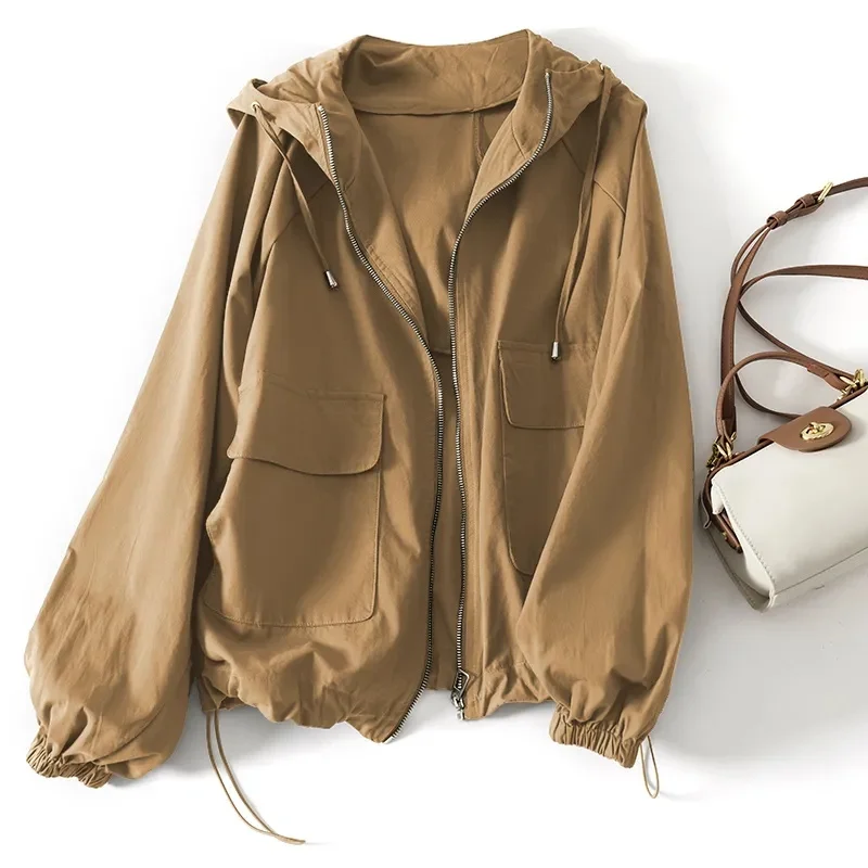 

Женская ветровка с капюшоном, свободная ветровка с капюшоном, в Корейском стиле, верхняя одежда, большие размеры, весна-осень 2023