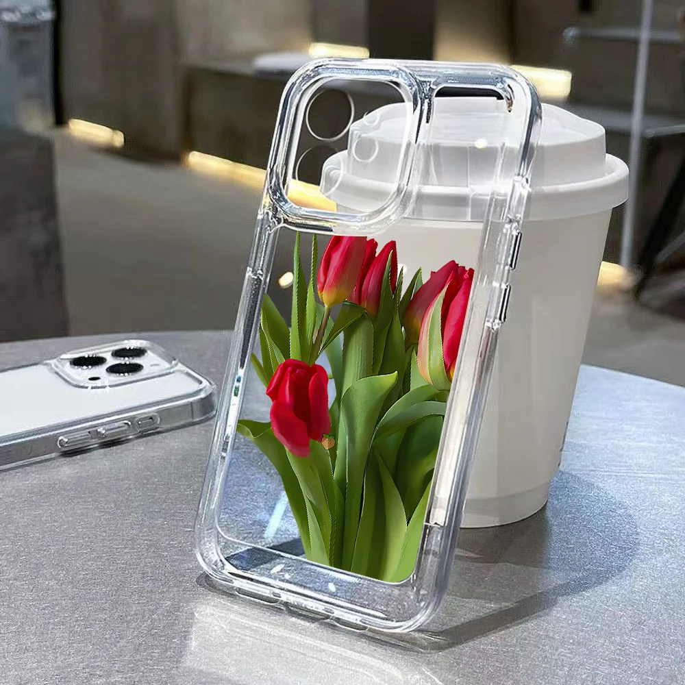 

Tulip Flowers Phone Case For iPhone 13 Case iPhone 11 14 12 Pro Max X XR XS Max SE 7 8 14 Plus Soft Shockproof Silicone Cover
