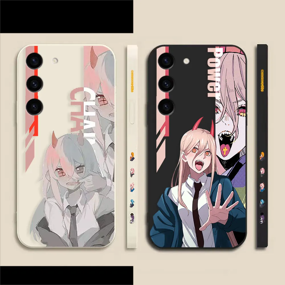 

Power Chainsaw Man Phone Case For Samsung Galaxy S23 S22 S21 S20 FE S11 S11E S10 S10E S9 S30 Ultra Plus 4G 5G Colour Liquid Case