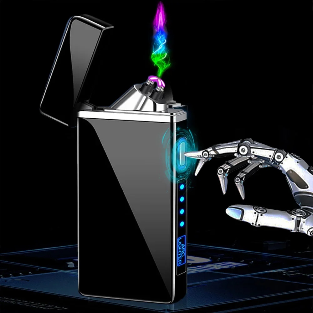 Новинка ветрозащитная Зажигалка для сигарет с двойной дугой и светодиодным