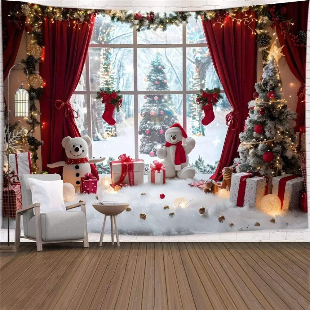 Christmas Day party decoration background cloth 3D imitation window printing wall tapestry living room room home decoration