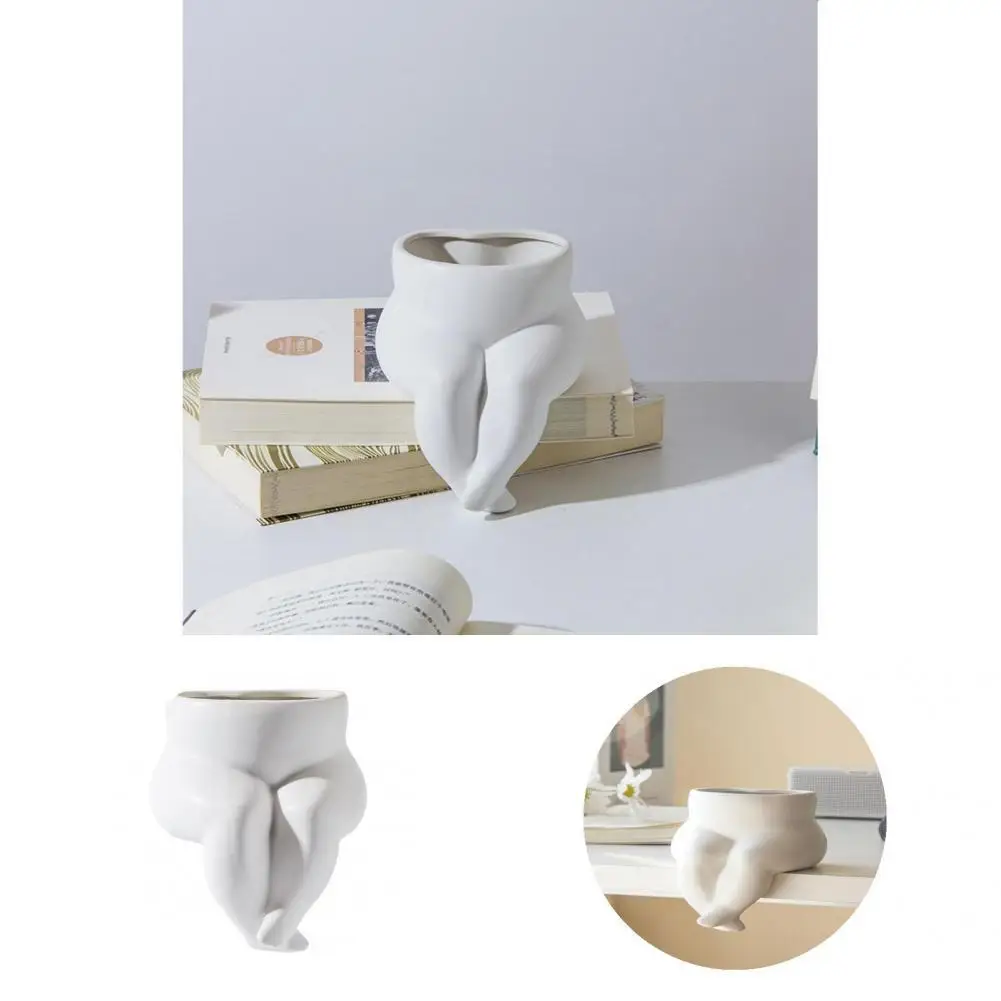 

White Fashion Body Art Bust Flower Pot Ceramic Vase Figurine Delicate for Garden