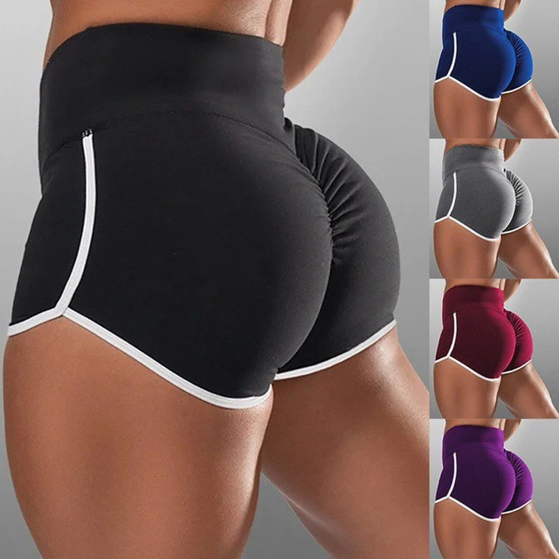 

S-5XL Women's High Waist Yoga Shorts Plus Size Solid Striped Peach Buttocks Running Fitness Gym Sports Shorts Slim Elastic Sexy