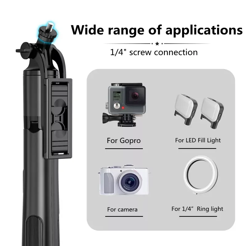 

Aluminum alloy Bluetooth-compatible Selfie Stick Tripod Foldable Monopod With Two Led Fill Light For Action Cameras Smartphones