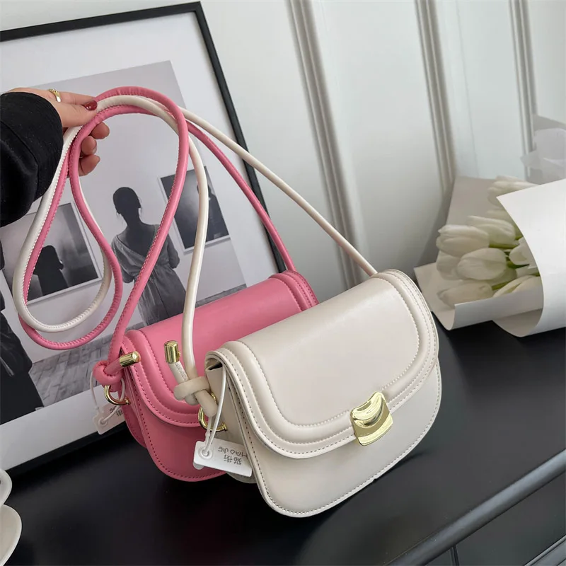 

Solid Color Leather Crossbody Bags for Women Shoulder Bag 2023 Spring Trend Fashion Simple Saddle Bag Female Handbags and Purses