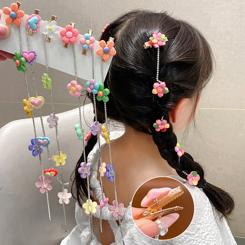

Fashion Colorful Flower Star Heart Chain Hairpin Barrette Headwear DIY Braid Hair Pins Clips Hair Accessories Ornaments for Girl
