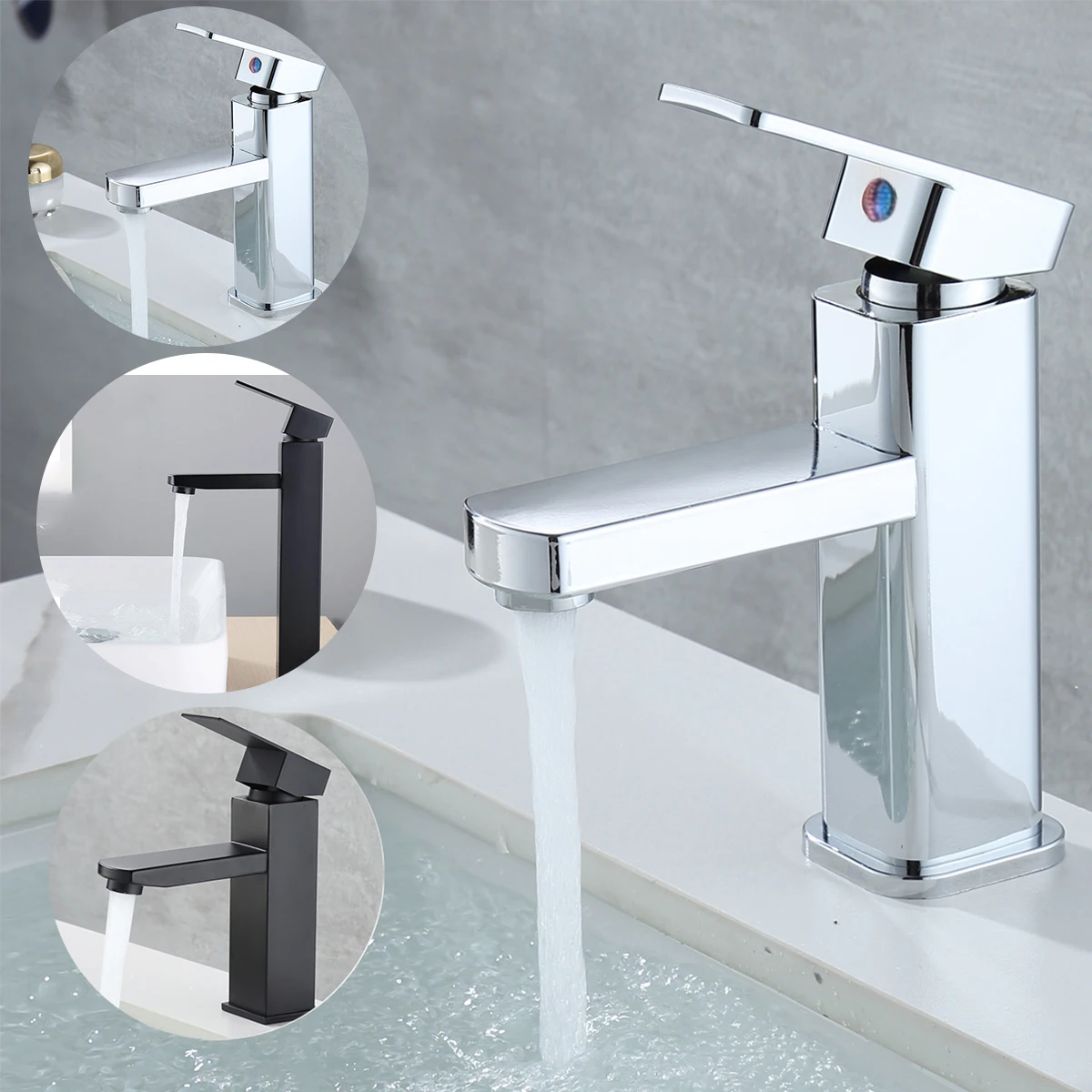 

Bathroom Basin Faucet Chrome/Black Stainless Steel Fashion Single Hole Baking Paint Cold Hot Water Mixers Sink Taps