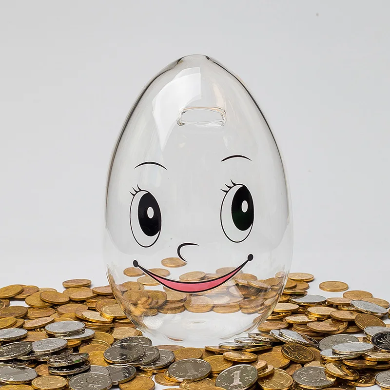 

Smiling Face Money Boxes Zodiac Animal Piggy Bank Egg Shaped Pig/dog/Dragon/Tiger Printed Glass Money Saving Box