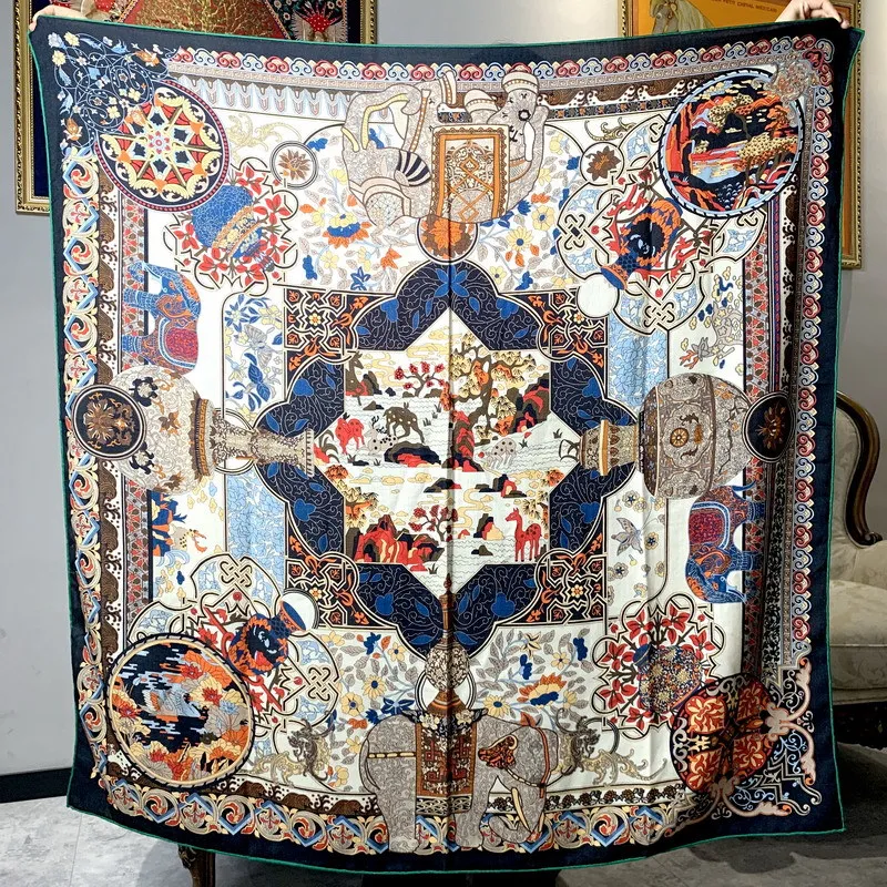 

Silk Cashmere Scarf 70% Wool 30% Silk Twill Double-sided Print Shawl Winter Warm Wraps Hand Rolled Retro Scarf Woman Luxury