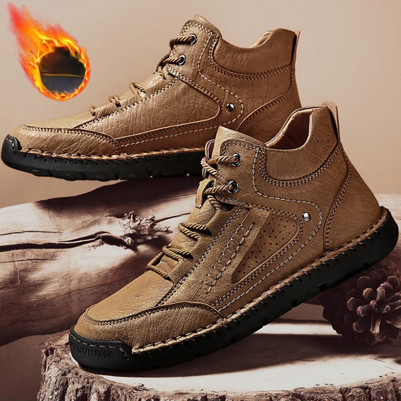 

зимняя обувь мужская тактические ботинки рабочая обувь мужская трекинговые Мужские высокие кроссовки, зимние теплые ботинки для снега в британском стиле, повседневные мужские ботинки на плоской подошве с круглым носком