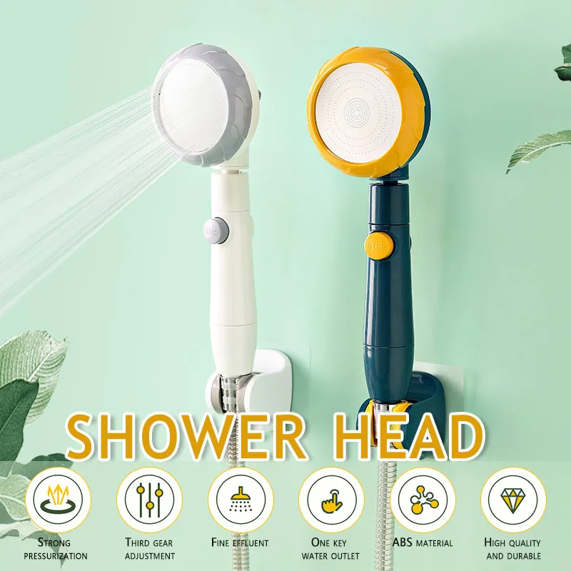 

Handheld High Pressure Shower Head With Stop Button Adjustable Bathroom Nozzle Accessories Easy Installation Bathroom Supplies