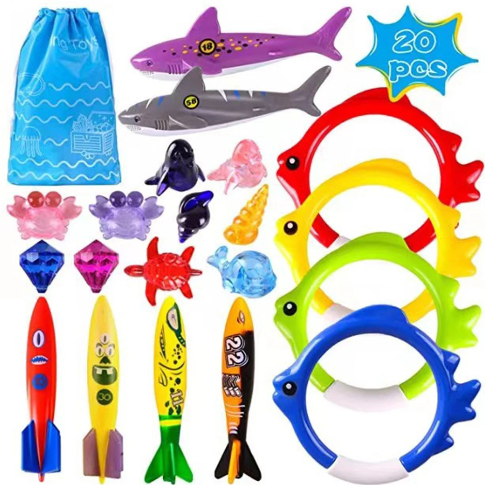 

20Pcs Shark Throwing Toys Diving Game Underwater Training Sinking Pool Dive Bauble for Training Dive Swimming Game Toy