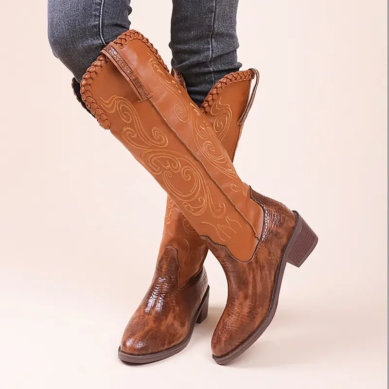 

Women's Retro Pointed Toed PU Leather Riding Boots 2023 Autumn Winter Fashion Thigh High Boots Platform Shoes