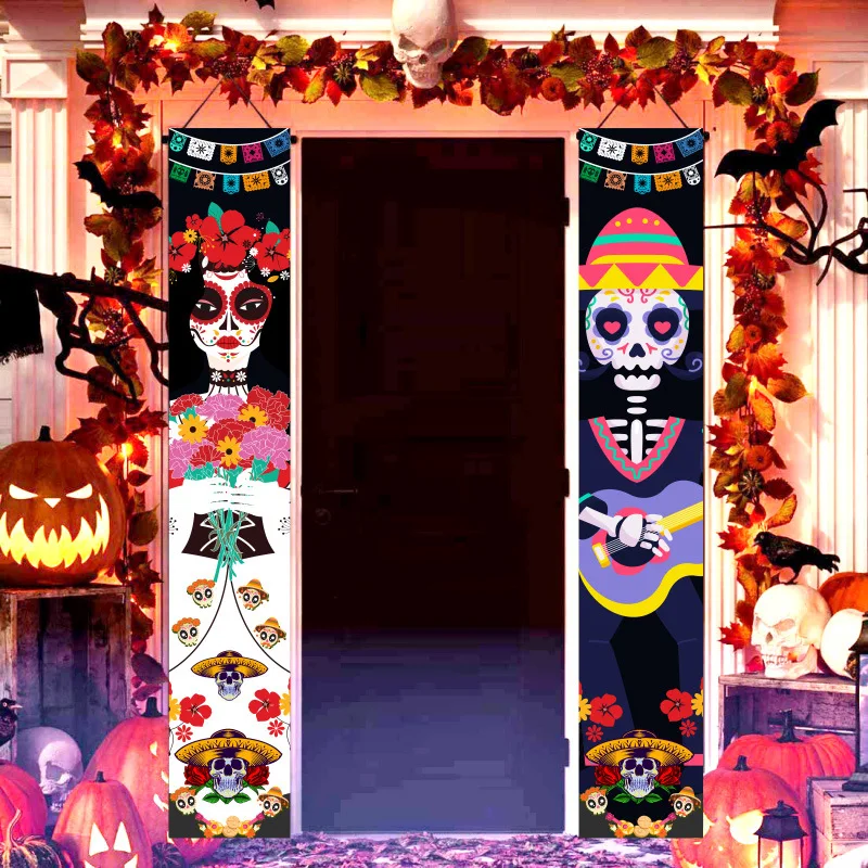 

2pcs Halloween Decor Dead Hanging Door Curtain Banner Outdoor Party Supplies Horror House Halloween Background Wall Decoration