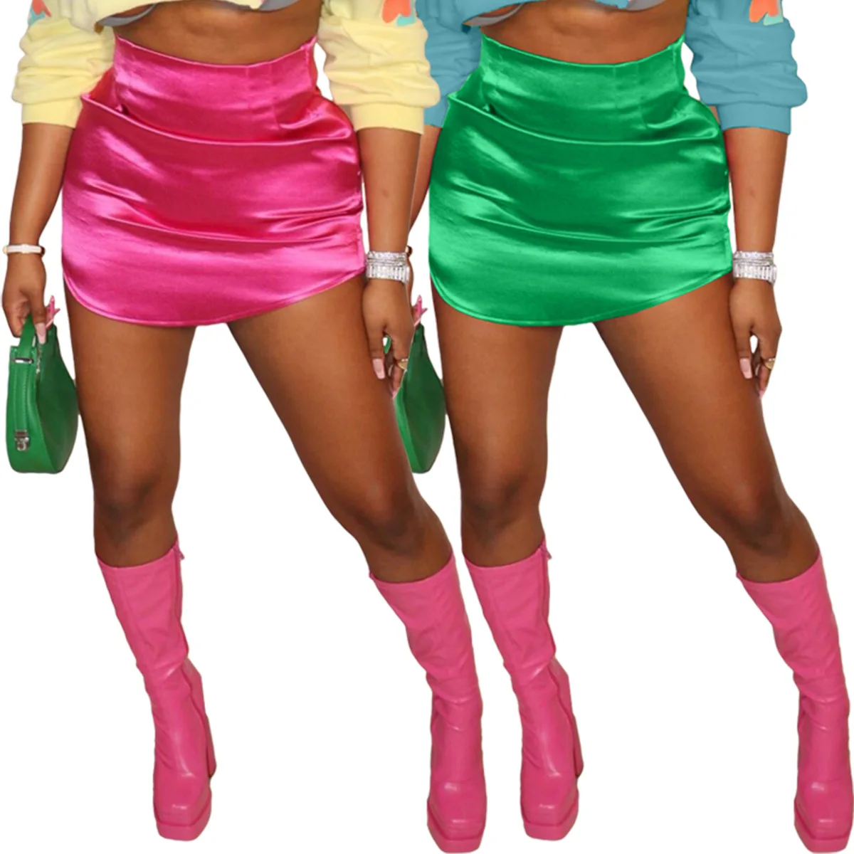 

New Women's Sexy Zipper Skirt Ropa Mujer Mini Bodycon High Waist Skirt Red Green