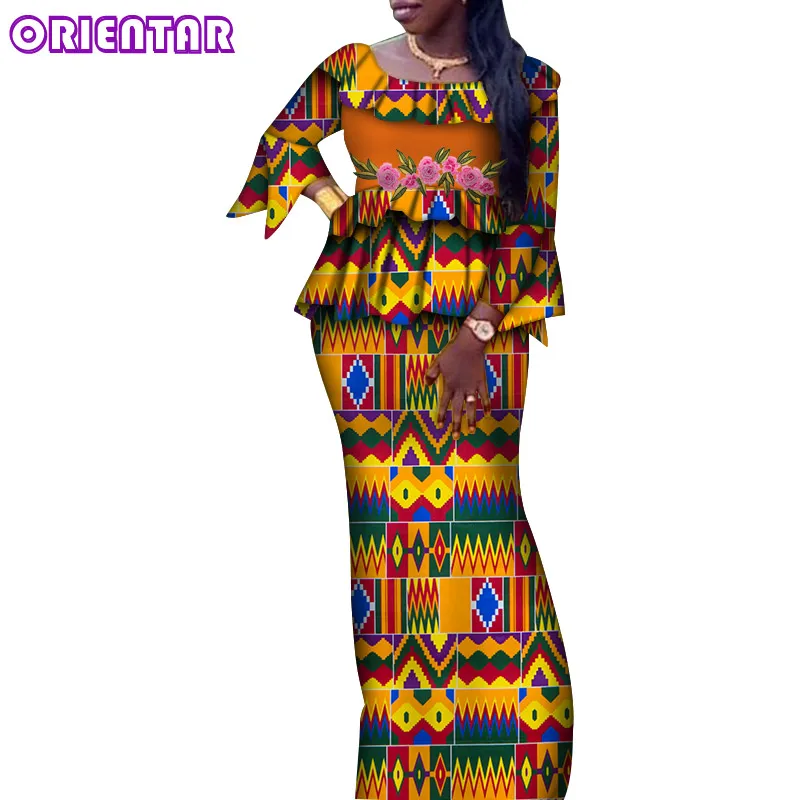

2Pcs Set African Clothes for Women Flare Sleeve Blouse and Long Skirts Outfit African Clothing Private Custom 6XL 5XL WY6885