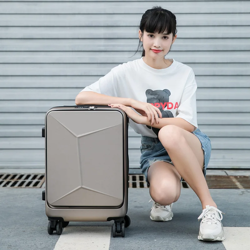 20/24 Inch Front Opening Computer Bag Universal Wheel Rolling Luggage Adjustable Travel Password Suitcase for Men Women Students
