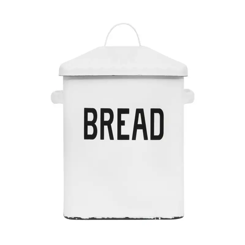 

Metal Bread Box with Lid and Handles; Rustic Farmhouse Storage for Kitchen, White Butter holder Butter churner