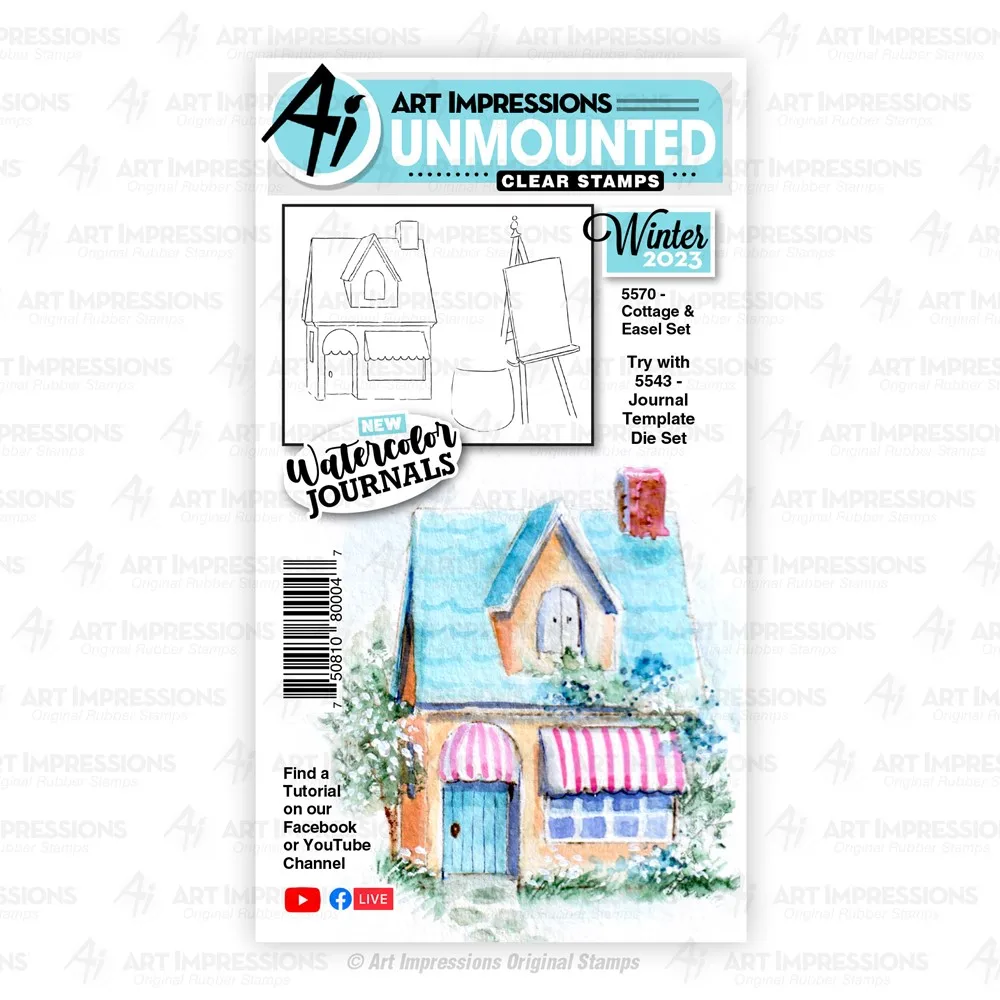 

Открытка с изображением коттеджа и мольберта, акварельные журналы, прозрачные штампы и штампы, декоративный шаблон для тиснения, поздравит...