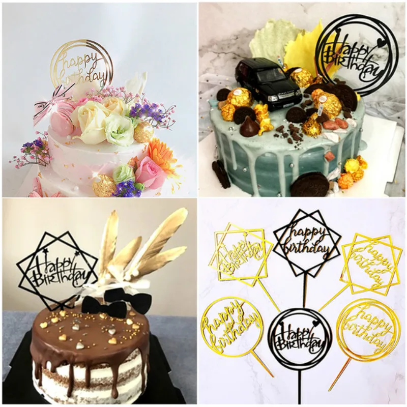Wholesale Happy Birthday Cake Topper Acrylic Letter Cake Toppers Party Supplies Happy Birthday Black Cake Decorations