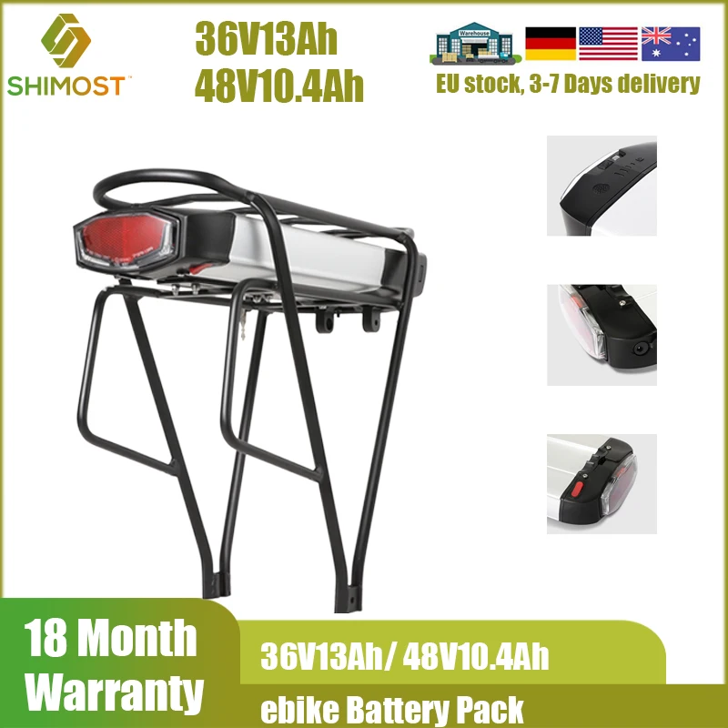 

Rear Rack eBike Battery 36V 13Ah 48V 10.4Ah 18650 Lithium Electirc Bike Battery Pack Bicycle Bateria Motor