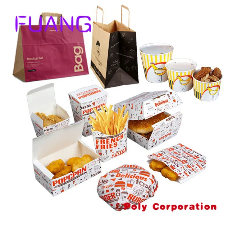 Custom for hamburger french fries fried wing paper boxes togo snacks fast food packaging container takeaway burger chicken box