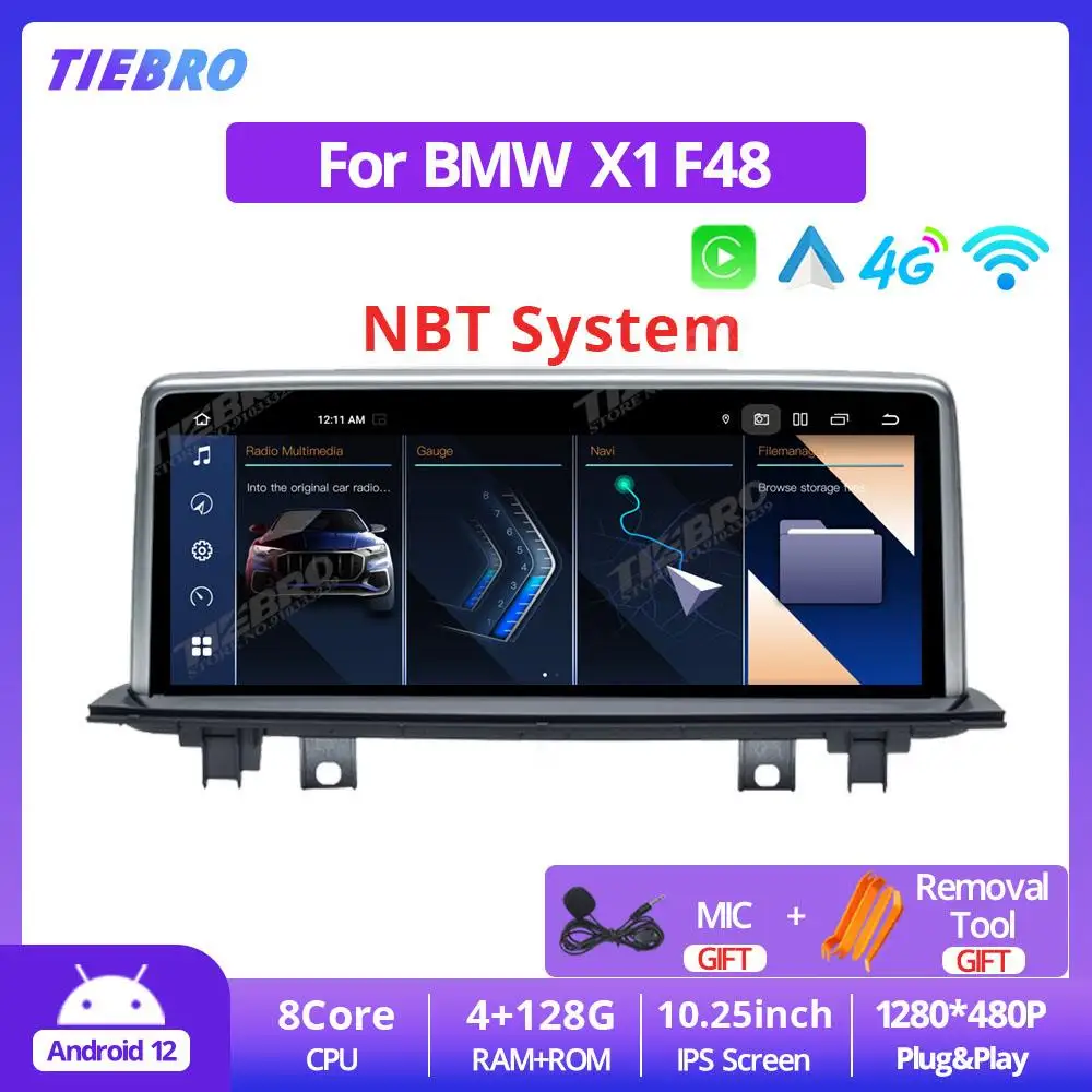 

TIEBRO 4G + 128G 10,25 дюймов для BMW X1 F48 NBT система 2016-2017 автомобильный радиоприемник Carplay автомобильный стерео мультимедийный плеер GPS Android 12