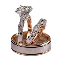 charm couple rings men stainless steel rings rhinestones zircon women wedding band rings set valentine day jewelry