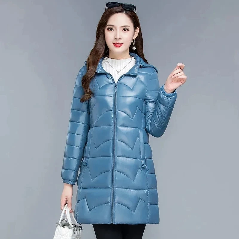 XL- 6XL Parkas Women's Hooded Winter Jacket 2022 Korean Glossy Loose Basic Coat Down Cotton Jacket Thicker Warm Long Outwear