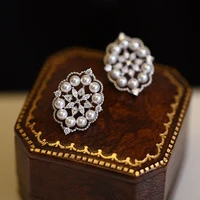 kose new fashion silver needle pearl earrings women retro design diamond earrings popular lace edge earrings cool accessories