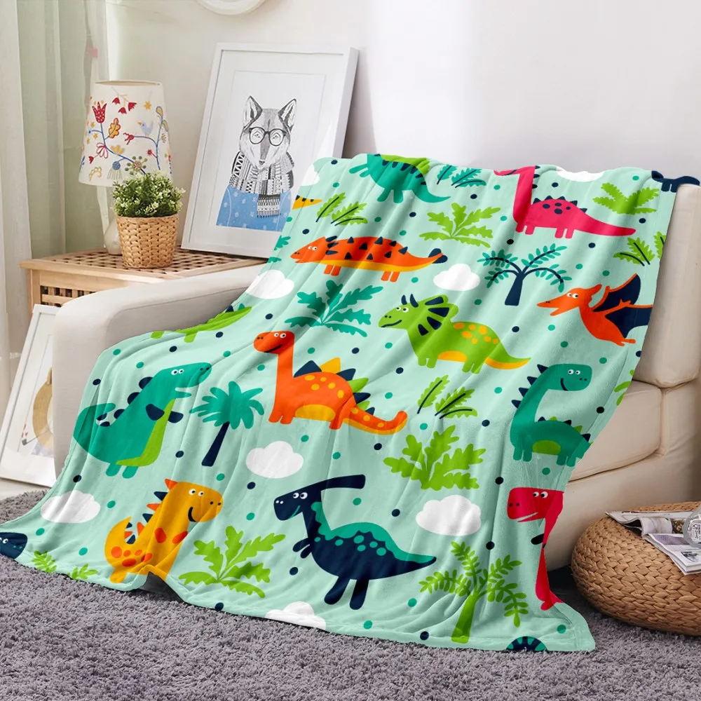 

Cartoon Dinosaur Throw Blanket Soft Flannel Blanket for Chair Travelling Camping Kids Adults Bed Couch Cover Winter Nap Blanket