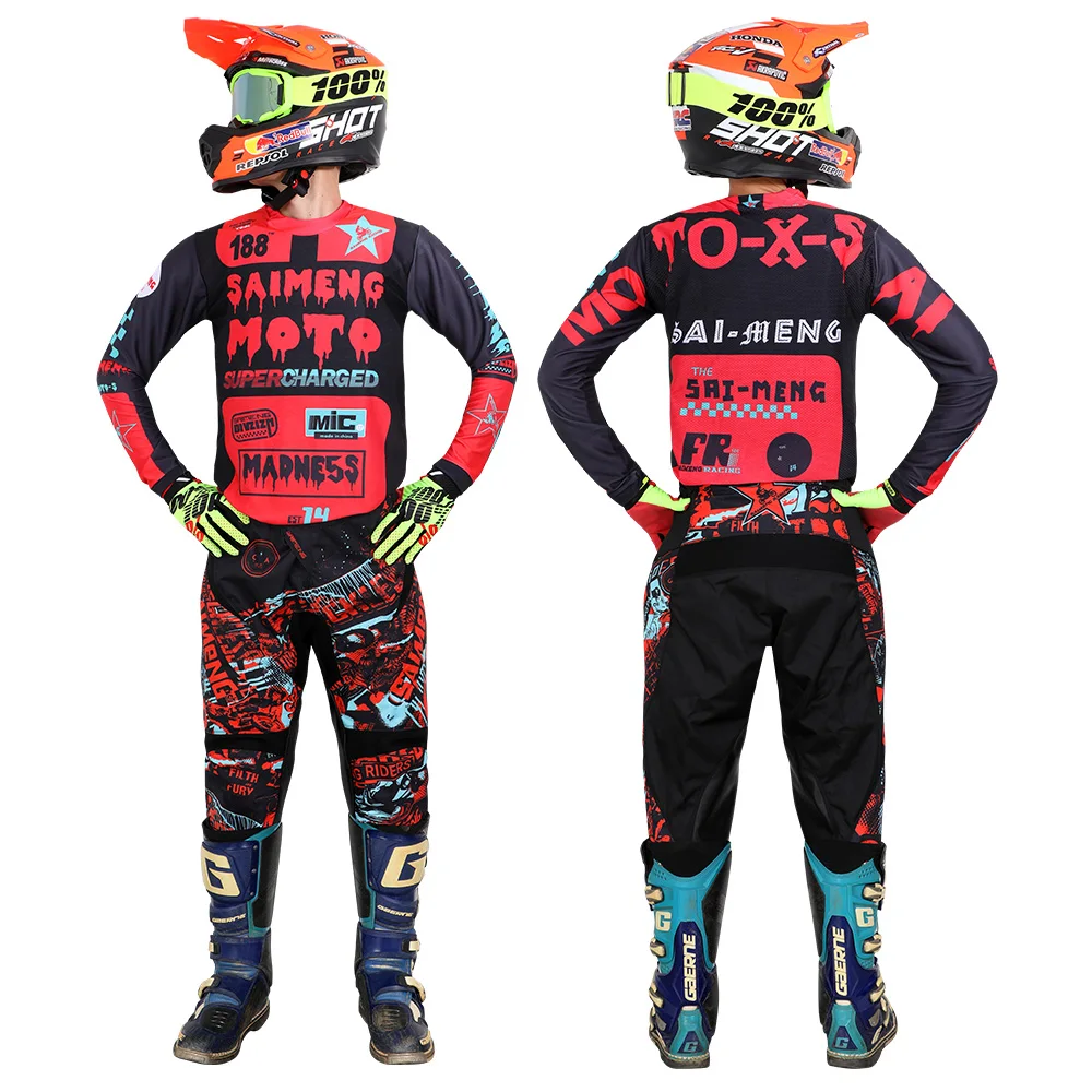 

2022 New Saimeng Racing Motocross Jersey and Pants racing suit Off-road Mens Kits MX Enduro Combo Motorcycle Custom Name Number