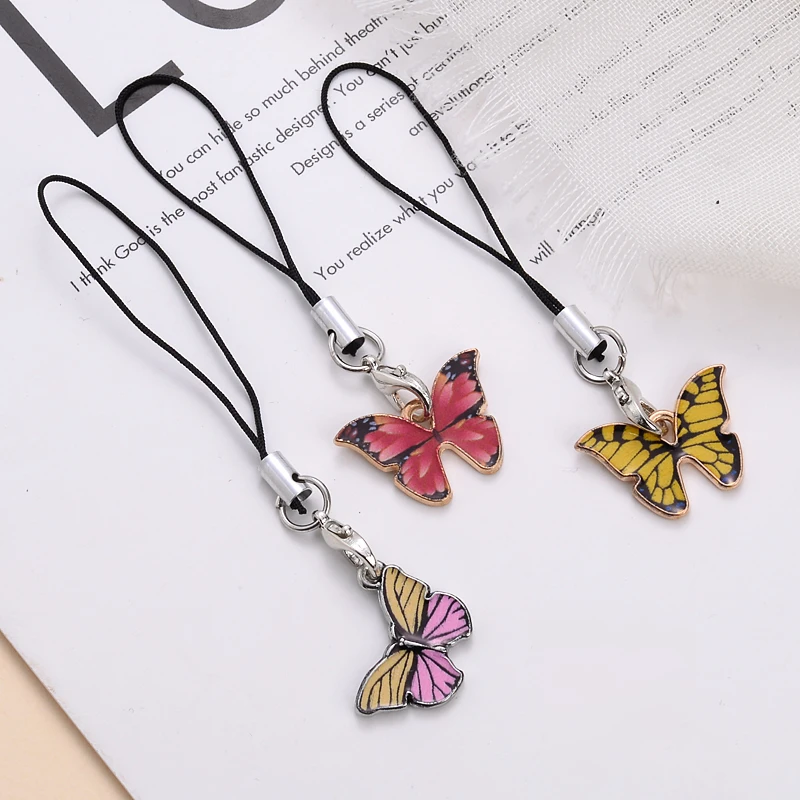 1Pcs Metal Colorful Animal Butterfly Mobile Phone Pendant Lanyard Ladies Anti-Lost Key Chain Gifts Accessories Decoration