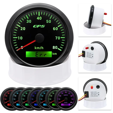 7-цветный светодиодный 30/60/80/120/200KMH 85 мм GPS-спидометр с GPS-антенной для мотоцикла, лодки, автомобиля, грузовика, датчик скорости 9-32 В