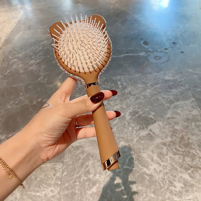 Rhinestone Bear Hairbrush Wide Tooth Airbag Comb Makeup Decoration Professional Salon Styling Tool Bling Scalp Care Massage Comb images - 6