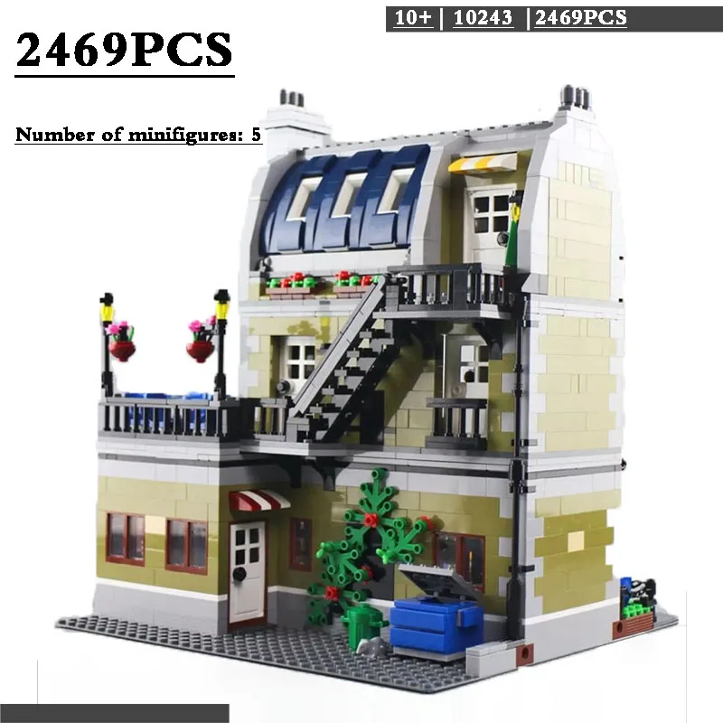 

City Street View Model 15010 Brick Paris Restaurant Apartment Building Block 2469pcs Brick Compatible with 10243 Christmas Gift