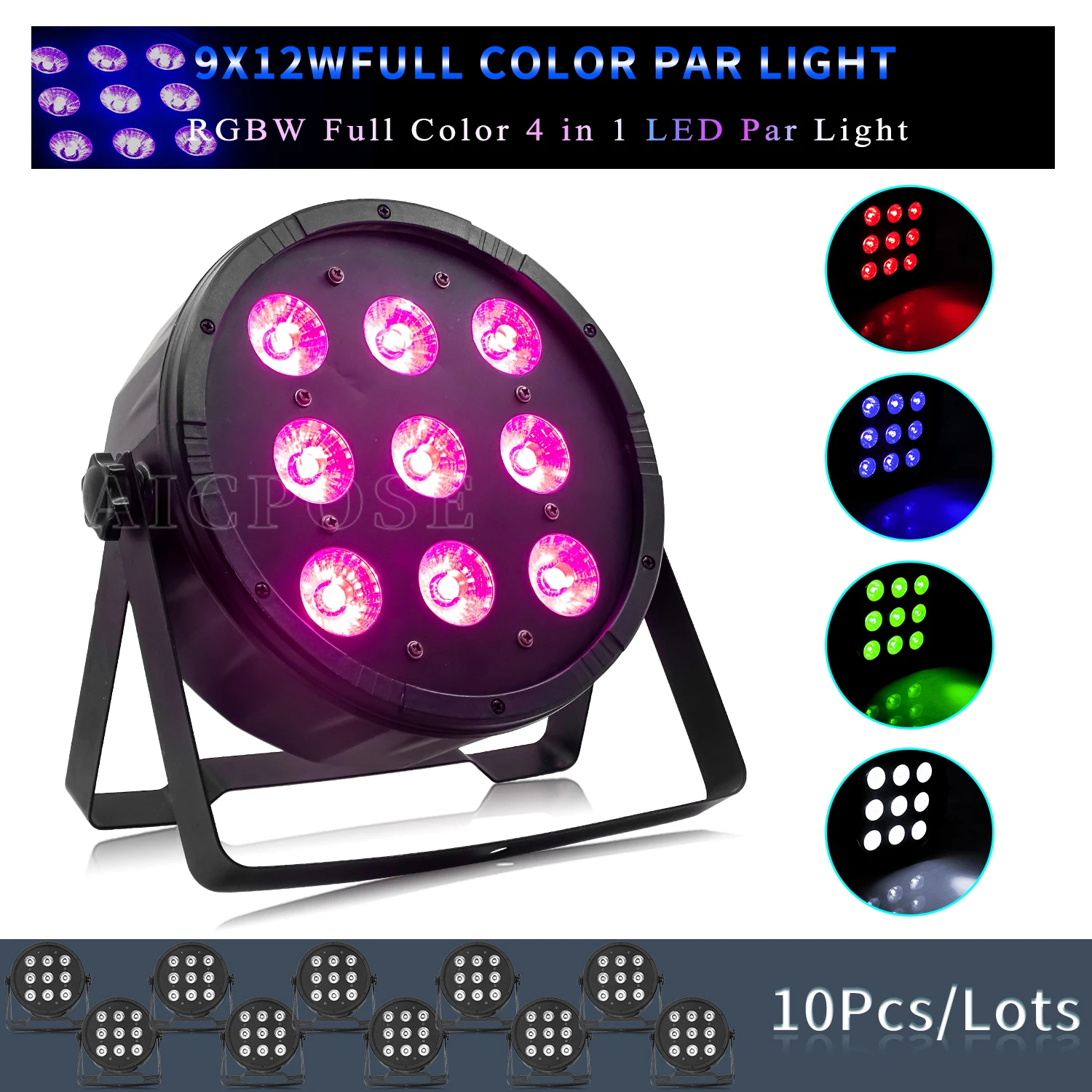 

10Pcs/Lots 9x12W RGBW 4 in 1 LED Par Light DMX512 Control DJ Disco Stage Light Dance Studio Club Stage Show Lighting