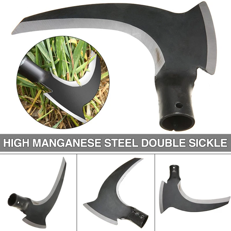 

High Manganese Steel Double Head Sickle Handheld Grass Cutter Garden Grass Sickle Farming Cutting Tool Supplies