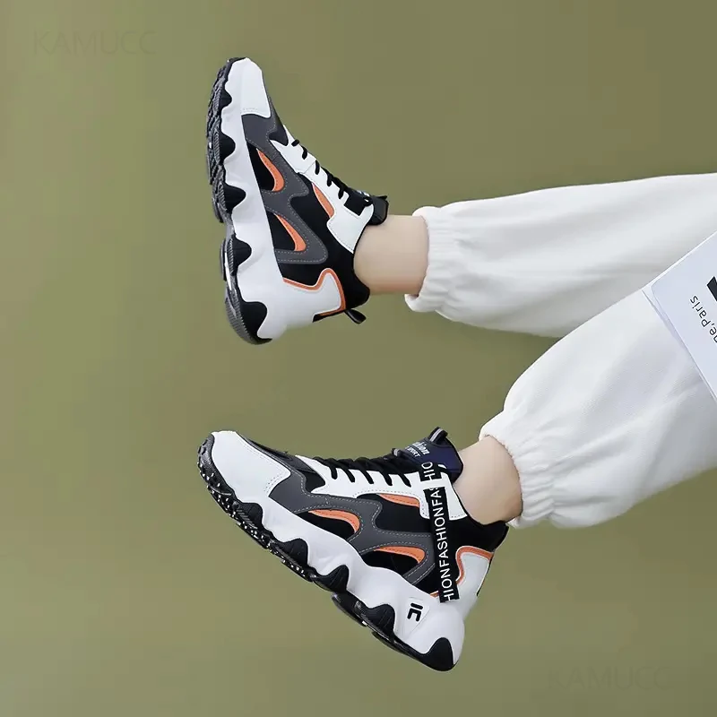 New Women Lace Up Sneakers Woman Thick Sole Non-slip Shoes Lady Waterproof Colorblock Chunky Sneakers Female Casual Shoes