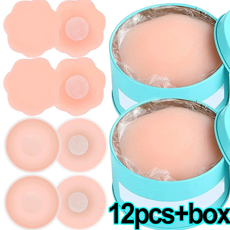 

Breast Petals Silicone Bra With Patch Invisible Bra 12pcs Adhesive Pads Sticker Nipple Cover Pasties Lift Reusable Women Box