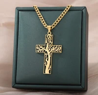 branch cross pendant necklace for women men stainless steel vintage religion necklaces goth aesthetic jewelry collares homme