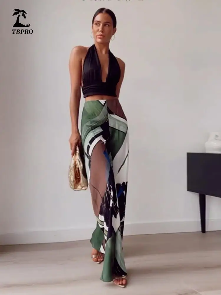 

2022 Summer Women Fashion Printed Dress Casual Long Sleeve V-shaped Lapel With Belt Hem Slit Female Long Dress Streetwear
