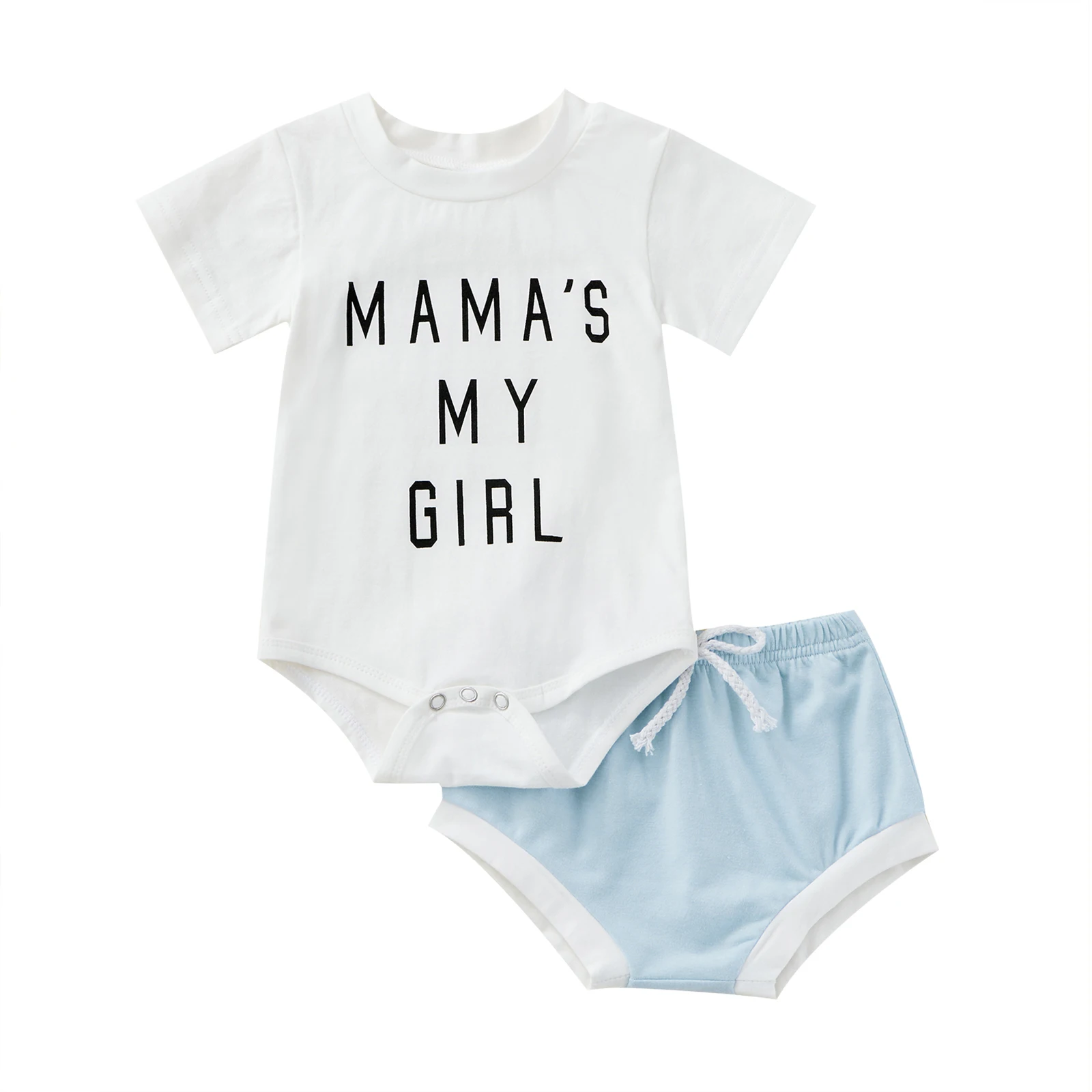 

2022-03-01 Lioraitiin 0-24M Newborn Infant Baby Girl 2Pcs Summer Clothing Mama's My Girl Letter Printed Bodysuit Top Shorts