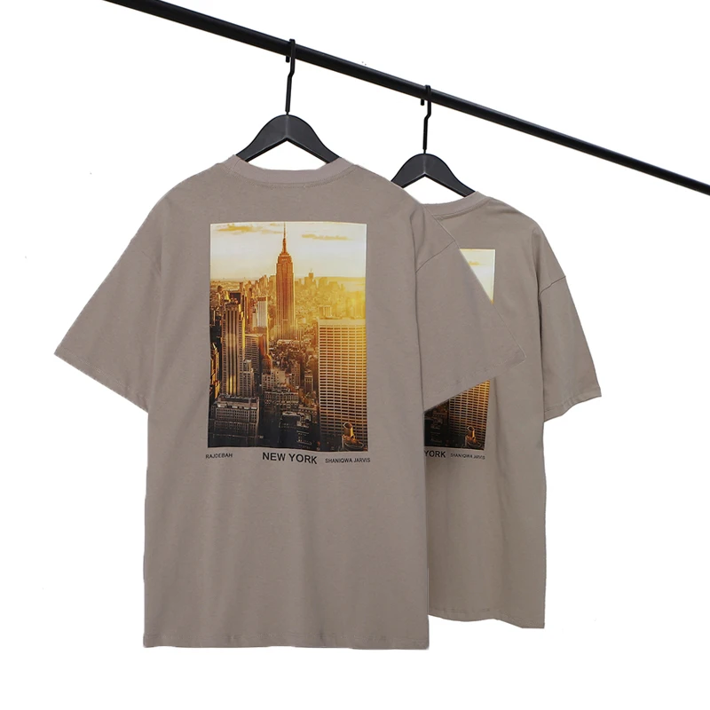 

2022 Summer T-shirts High Quality Essentials New York City Architecture Print T-shirt Men's Streetwear Loose Cotton Tshirt Tees