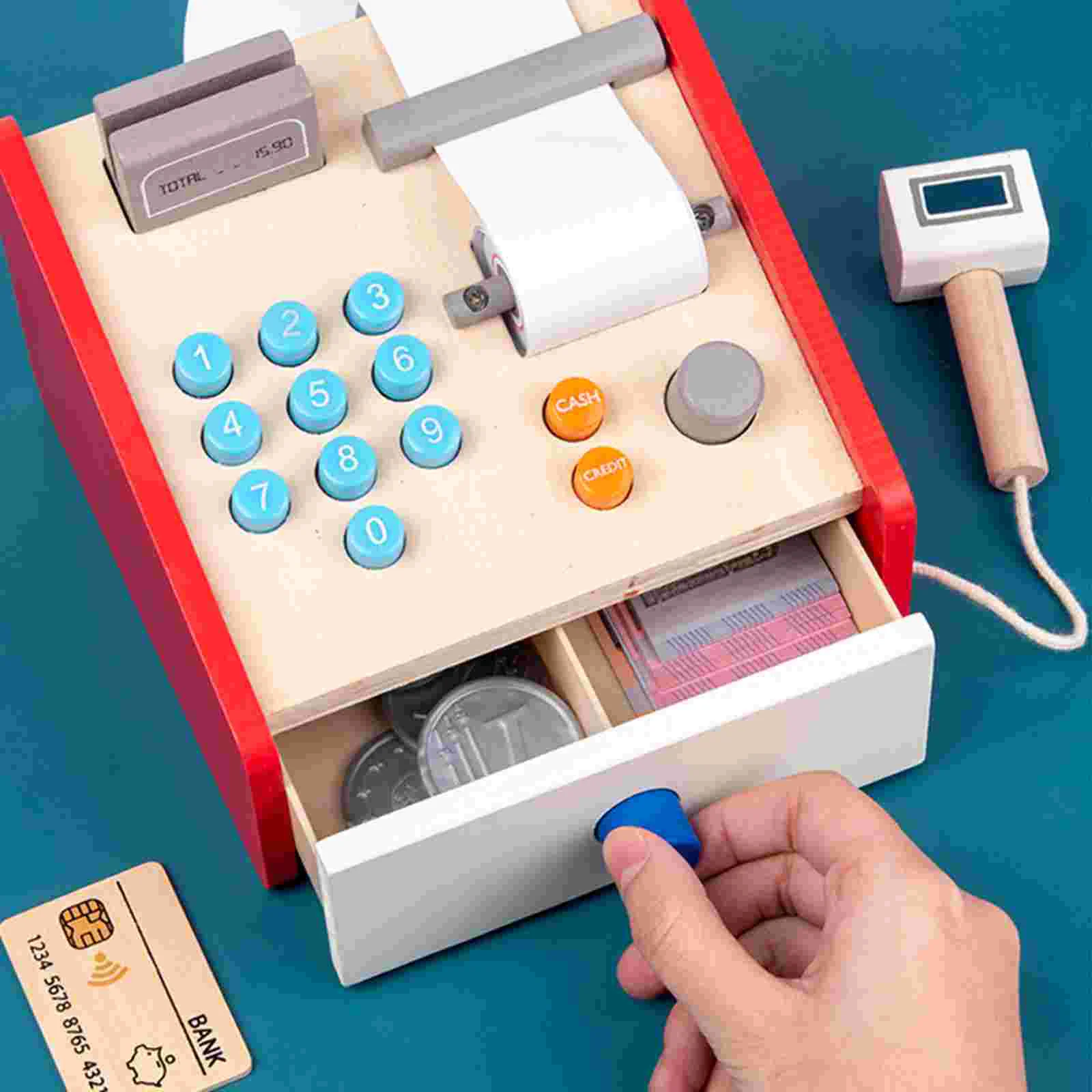 

Pretend Play Calculator Cash Register: Supermarket Cashier Register with Scanner Credit Grocery Gift for Toddlers Kids Random