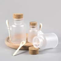 1pcs 100200300500g empty bath salt bottle plastic matte cork jar women bottles container refillable bottle with wood spoon