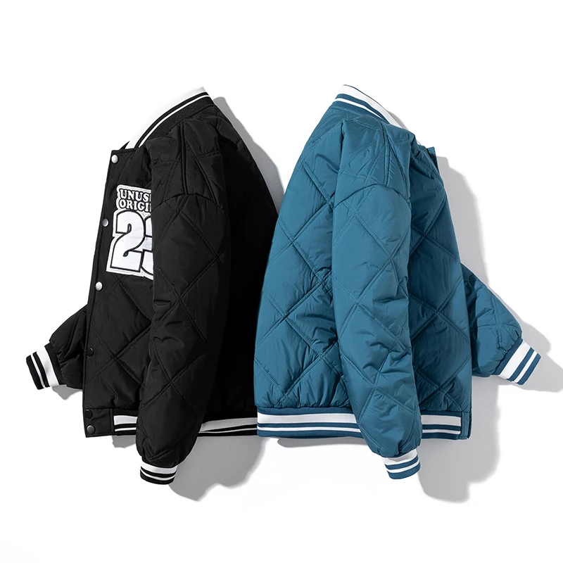 Fashion Grid Baseball Uniform Men Parkas Casual Jacket Autumn Winter Thicken Vintage Women Coats Cotton Padded Warm Streetwear