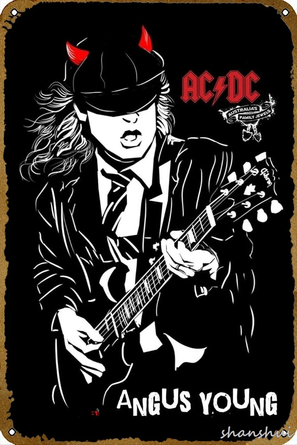 Музыкант Ангус Молодой гитарист Рок-группа Логотипы Музыкальный Плакат Бар Паб