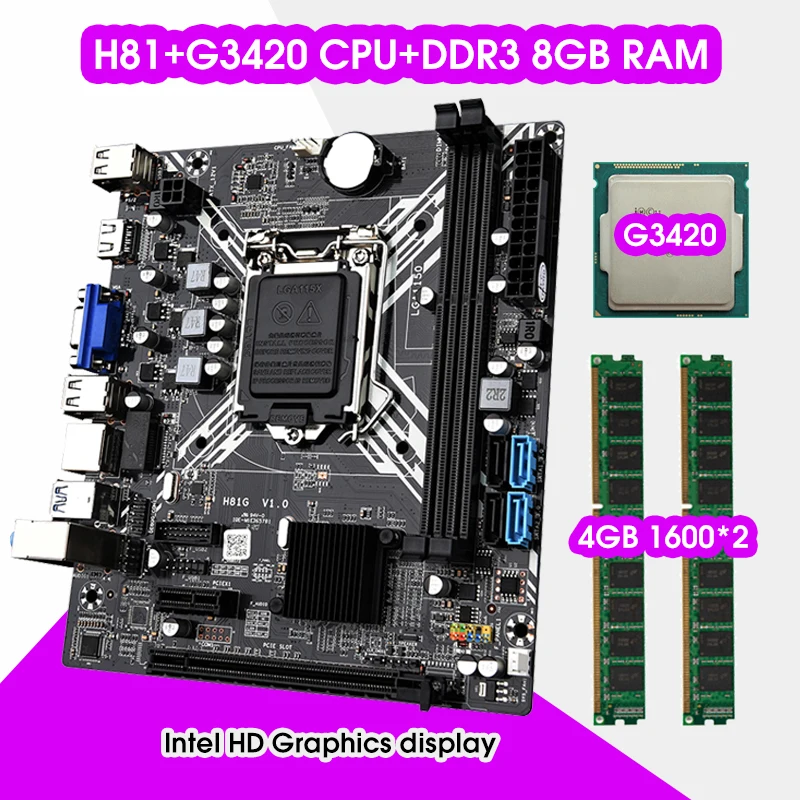 

Комплект материнской платы H81 LGA 1150 с процессором Pentium G3420, ЦП DDR3 8 Гб (2*4 Гб), ПК, 1600 МГц, ОЗУ, память в комплекте