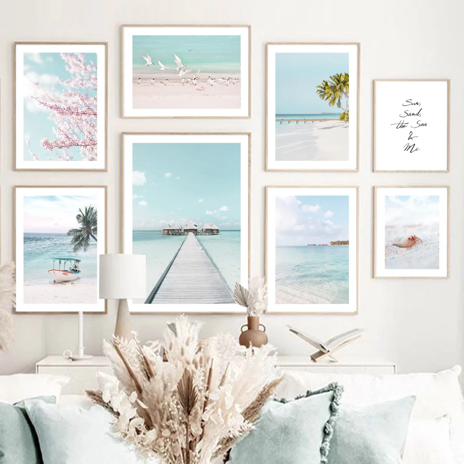 

Sunset Beach Coconut Tree Castle Seagull Wall Art Canvas Painting Nordic Poster And Prints Wall Pictures For Living Room Decor